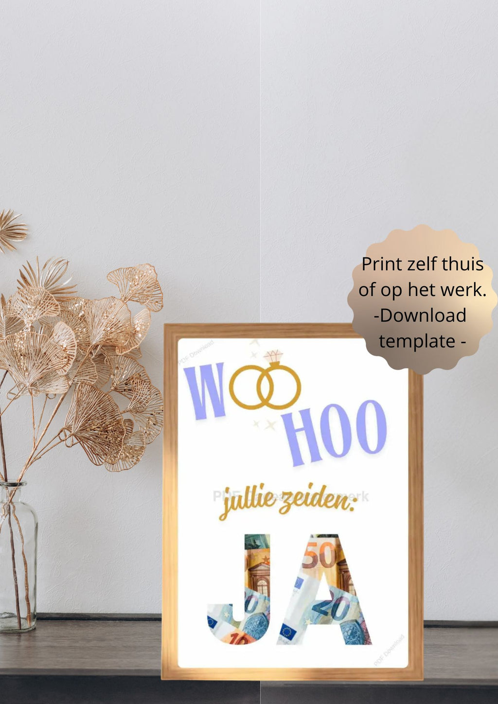 Bruiloft geld cadeau idee printable