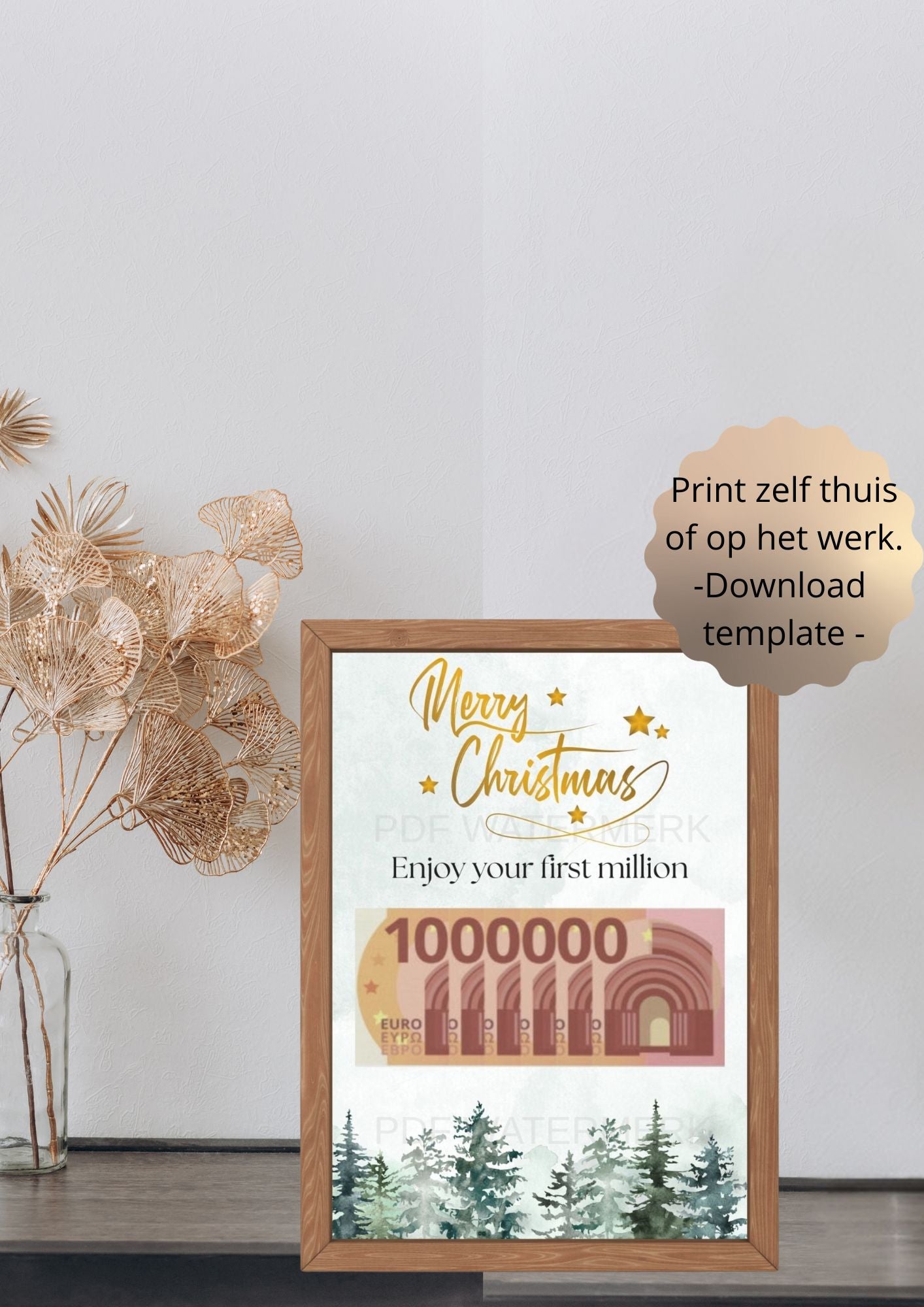 Geld cadeau kerst in fotolijst- printable