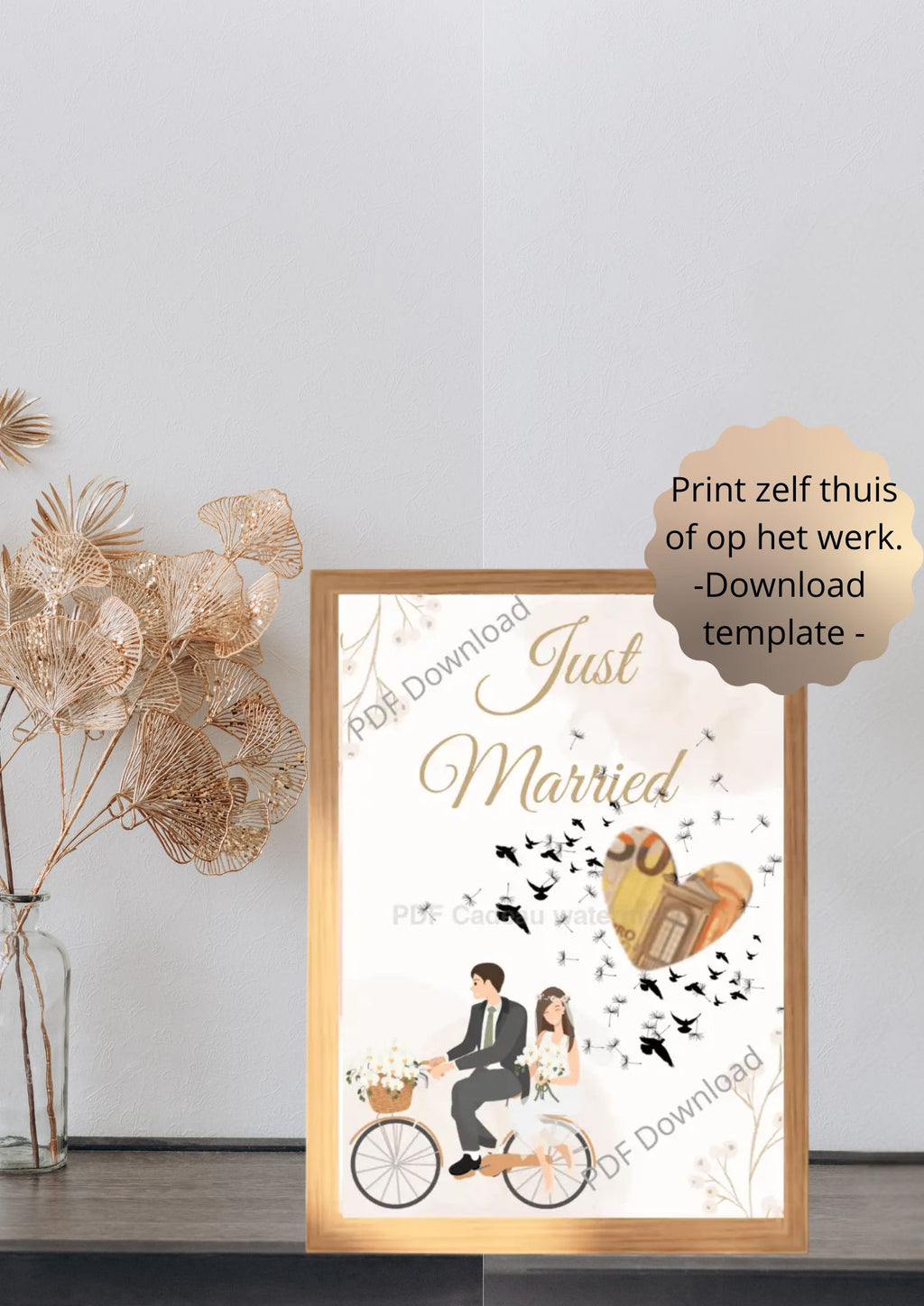 Creatief geld cadeau bruiloft printable