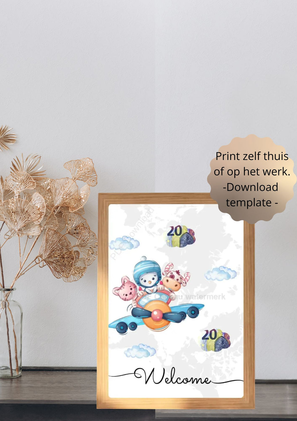 Origineel geld geven geboorte met deze printable: welcome