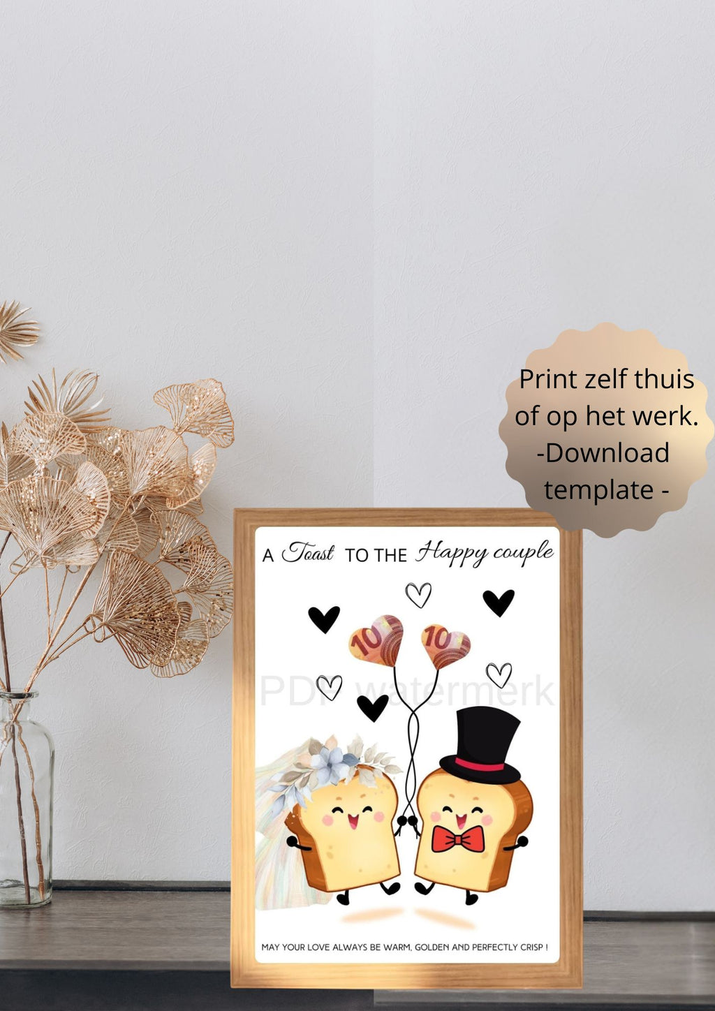 Grappig geld cadeau bruiloft - printable zelf maken