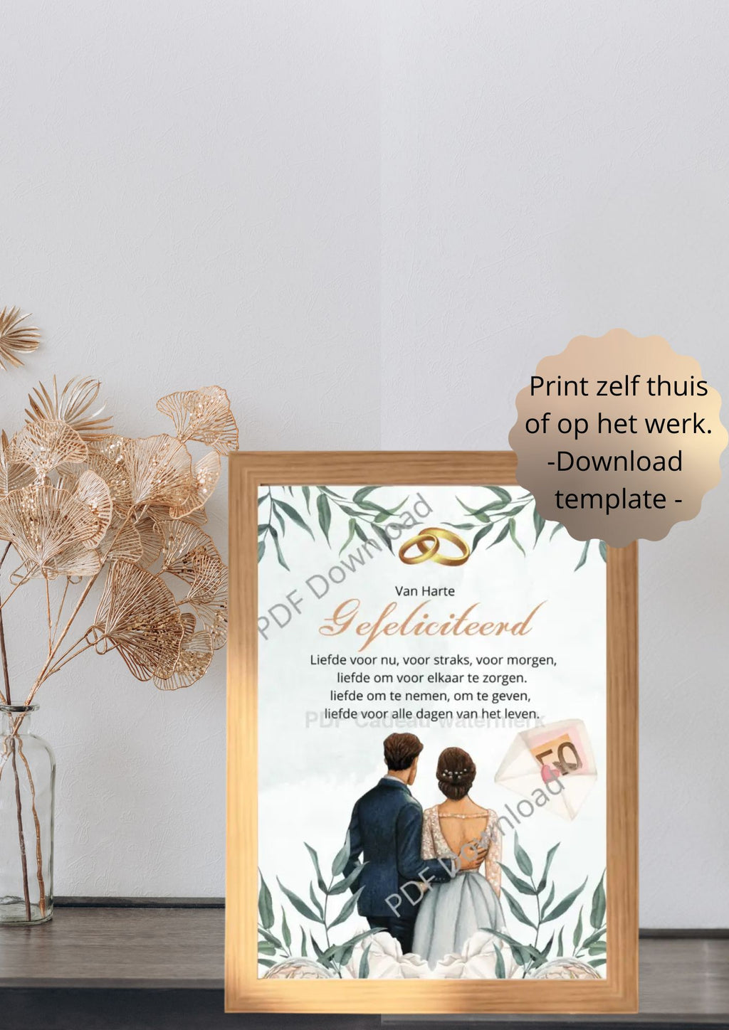 Zelfmaak ideetjes geld cadeau bruiloft - printable